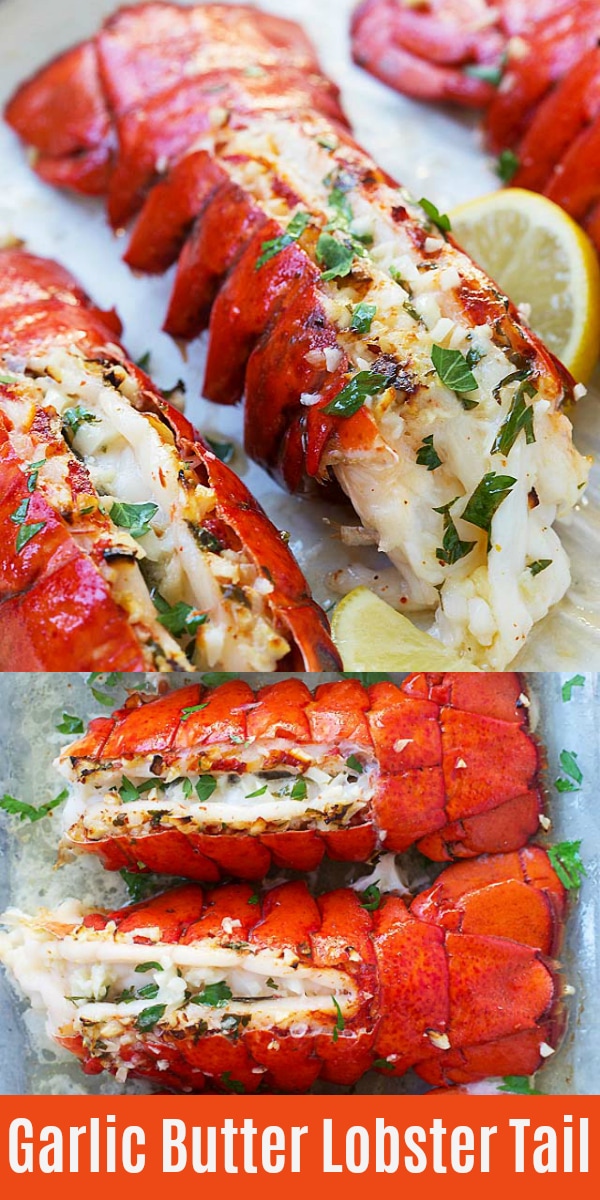 Garlic Butter Lobster Tail - crazy delicious lobster in garlic herb and lemon butter. This lobster tail recipe is so delicious you want it for dinner every day!