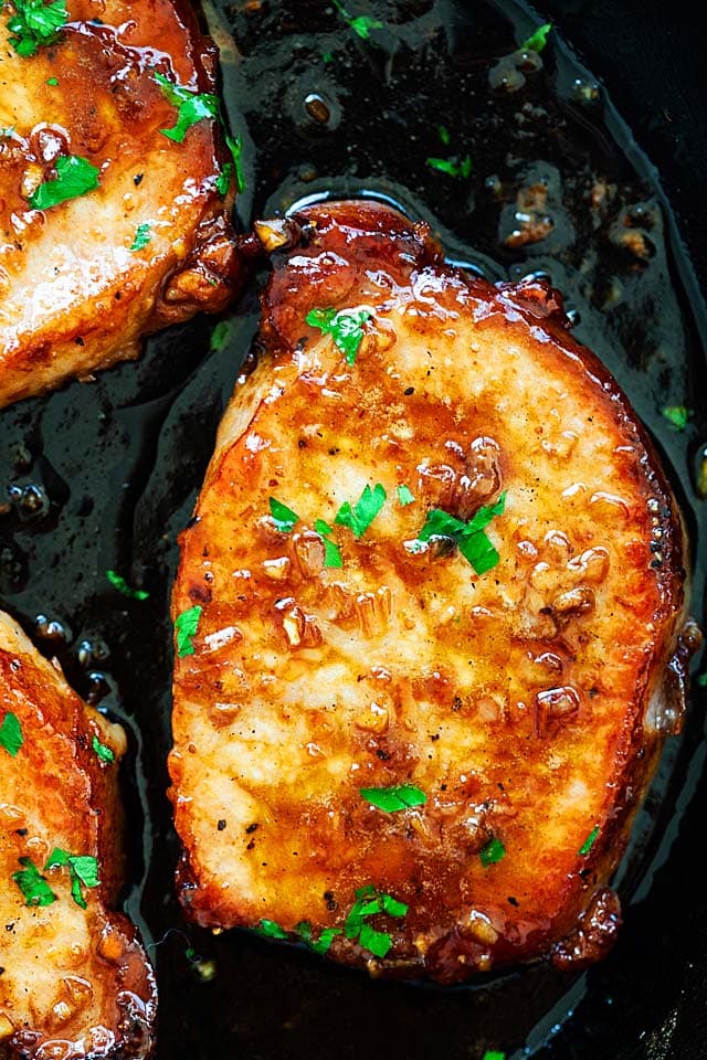 Boneless pork chops recipe with honey garlic sauce.