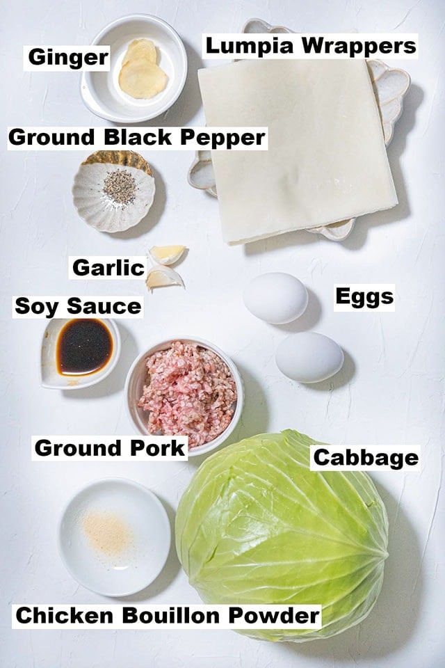 Ingredients need for making fried lumpia.