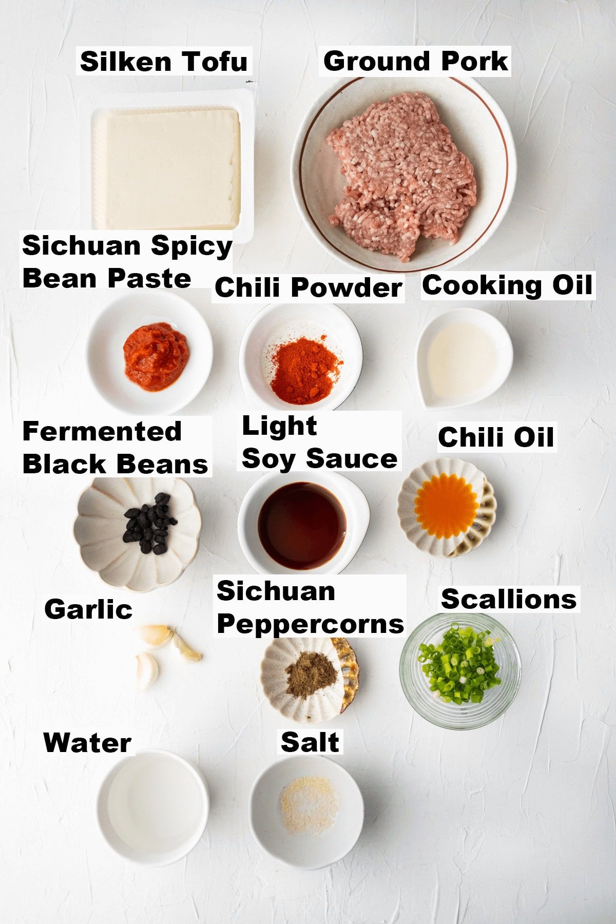Ingredients for mapo tofu. 