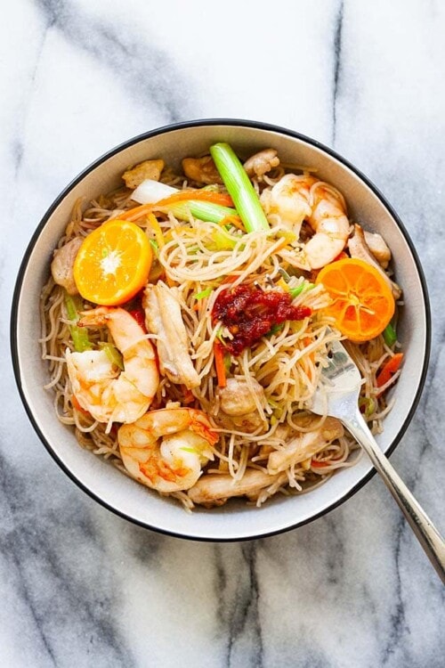 Pancit - Pancit Bihon - Filipino Rice Noodles - Rasa Malaysia