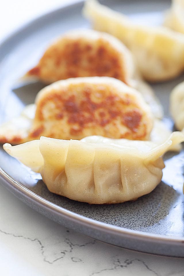 Potstickers on a plate. 