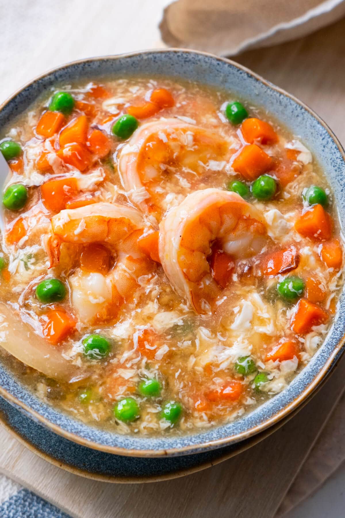Easy shrimp with lobster sauce served in a bowl.