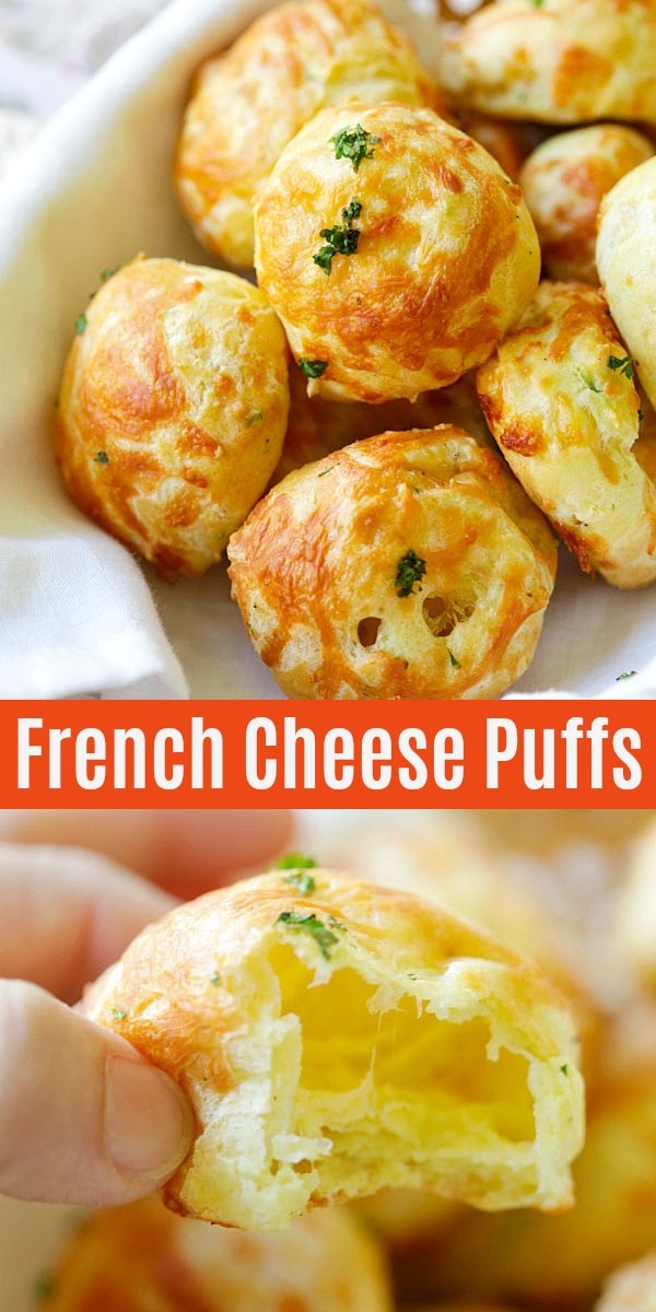 Cheese Puffs (Gougeres) - best and easiest recipe for puffy, light and airy French cheese puffs. Loaded with mozzarella and parmesan cheese, so good | rasamalaysia.com