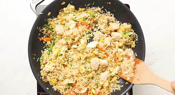 Fried rice in a wok.