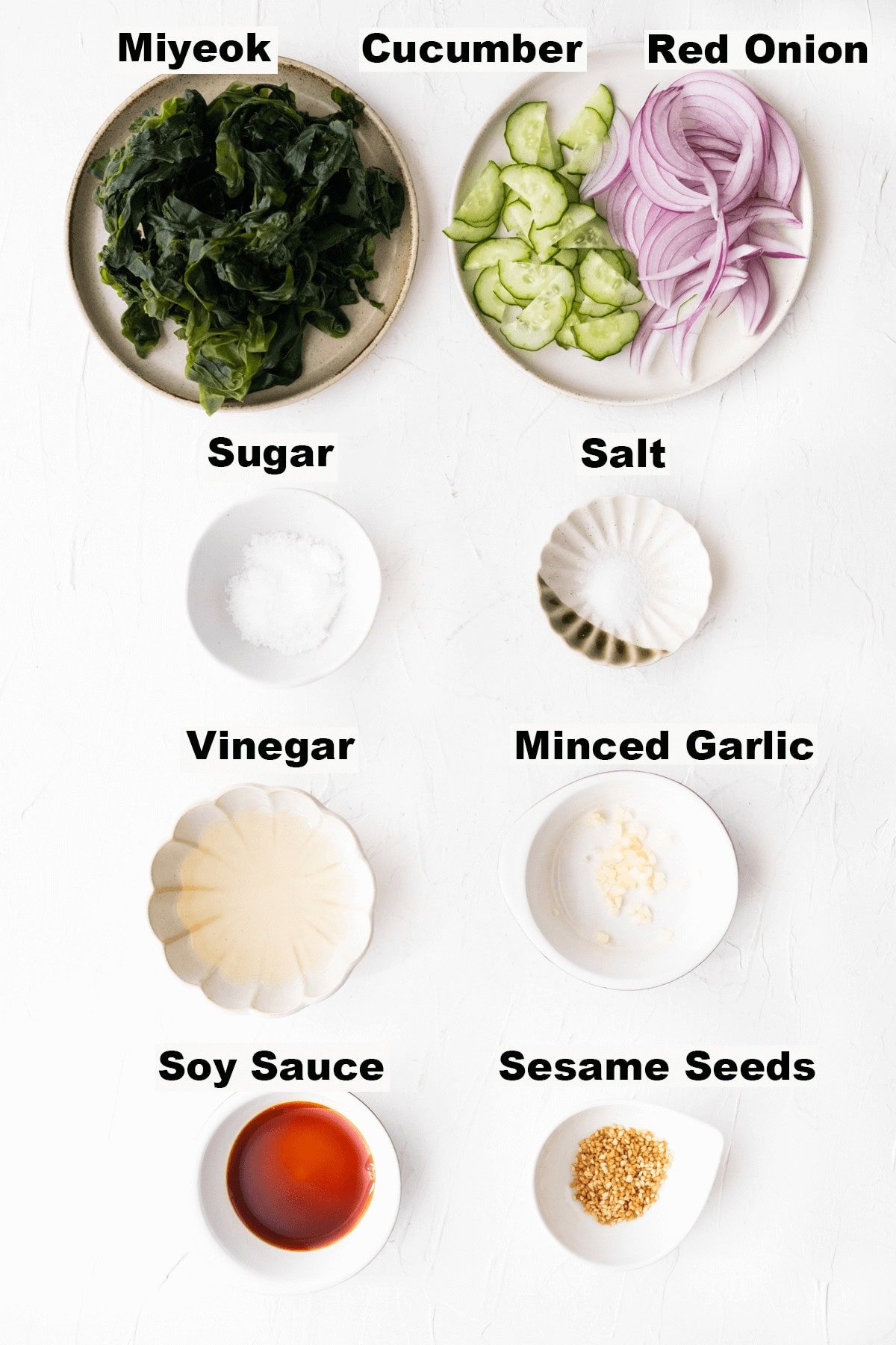 Ingredients for seaweed salad recipe. 