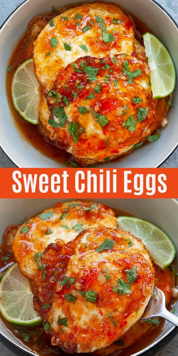 Sweet Chili Eggs - crispy fried eggs in delicious Thai sweet chili sauce is the easiest and best egg recipes you can make at home.  This recipe takes 15 mins to cook!