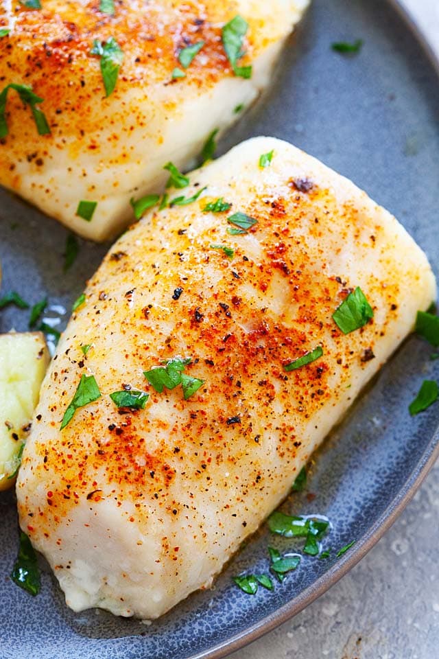 Baked cod with lemon and olive oil is one of the best and most healthy cod fillet recipes.