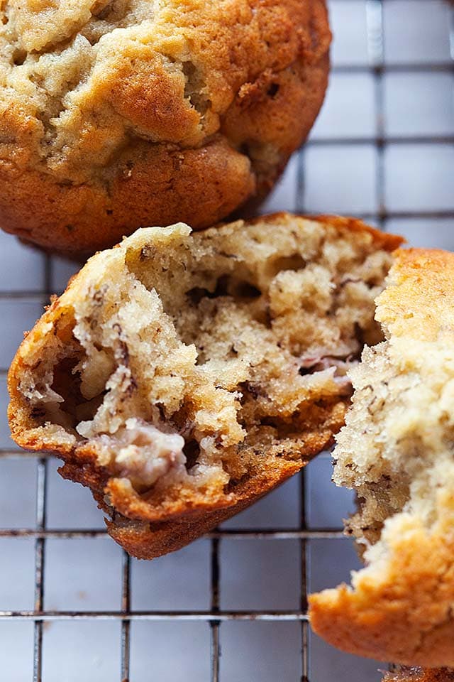 A moist banana muffin loaded with mashed bananas and walnuts.