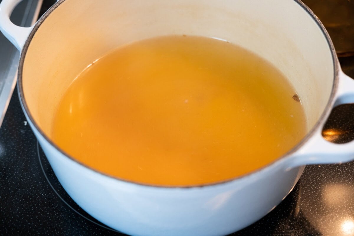 Hot pot broth in a pot. 