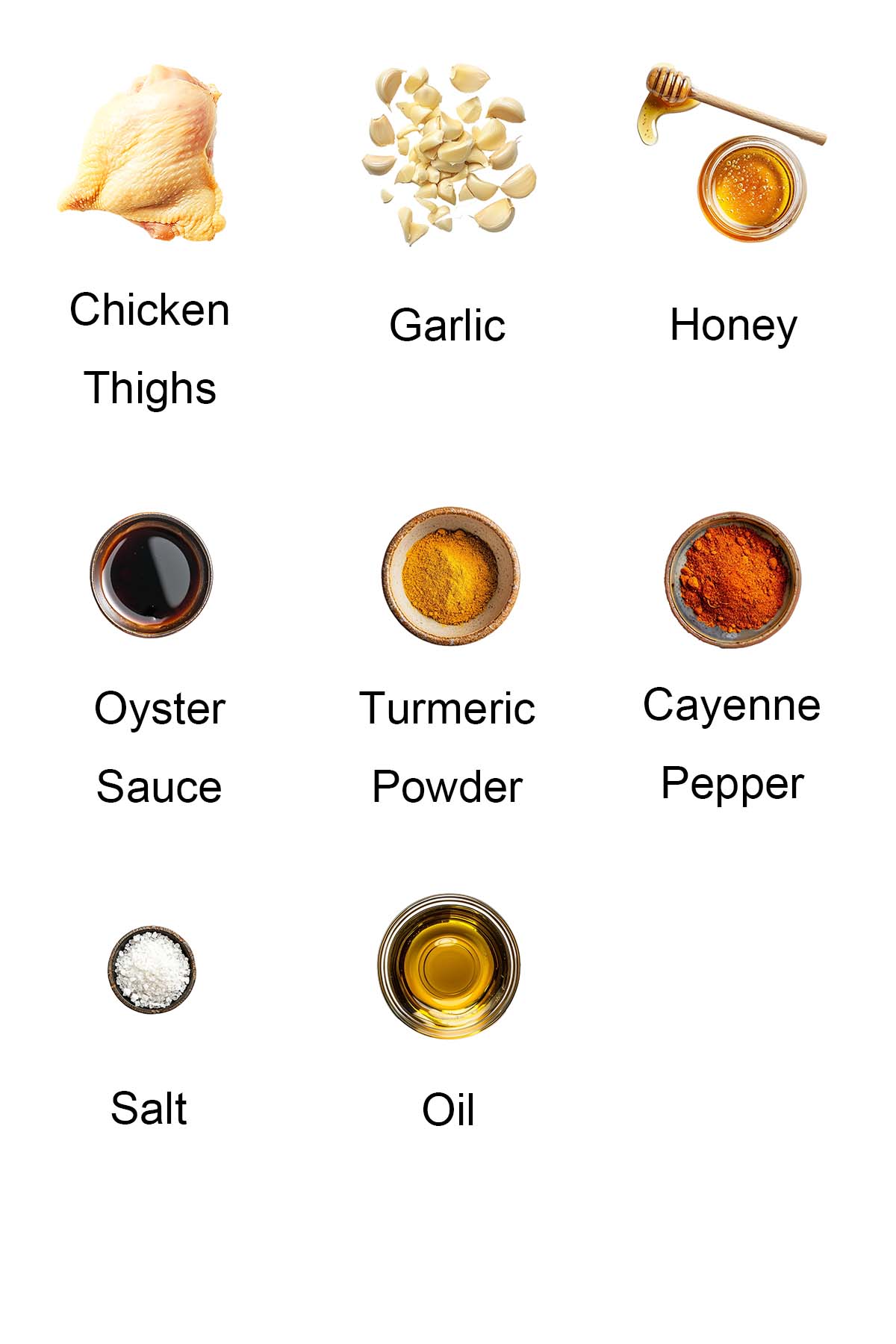 Ingredients for honey turmeric chicken.