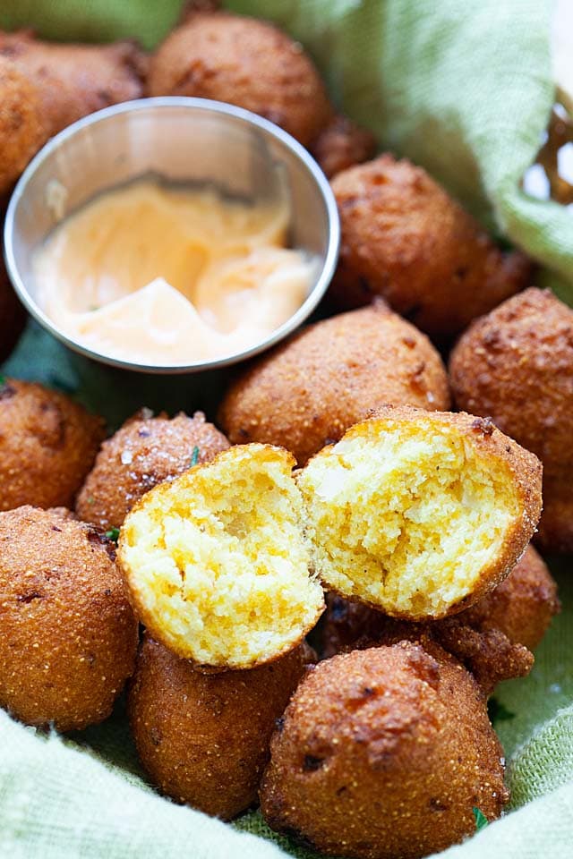 The inside of deep fried hush puppies.