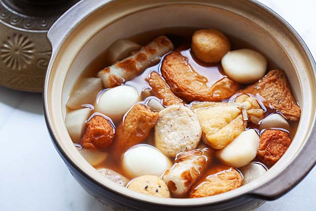 Oden soup is a Japanese food and eaten during fall and winter months.