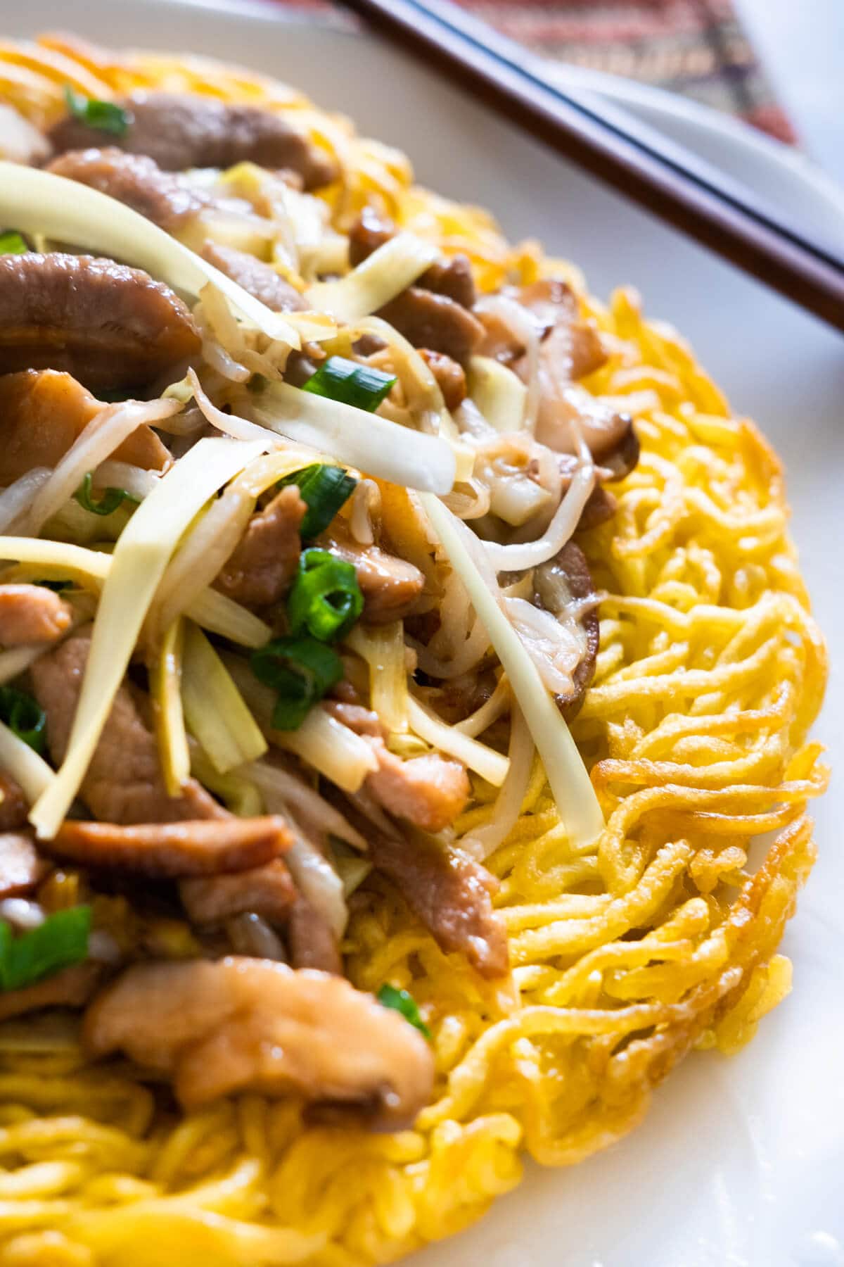 Easy pork chow mein with tender pork and crispy noodles.