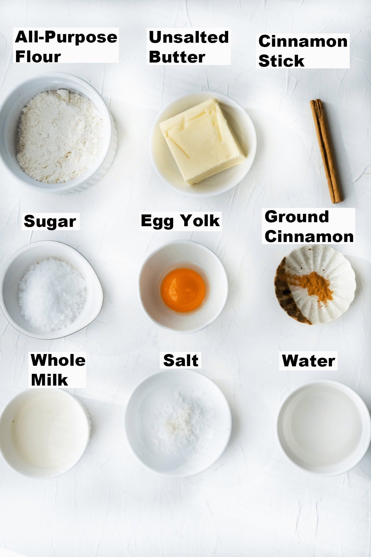 Ingredients for Portuguese egg tarts. 