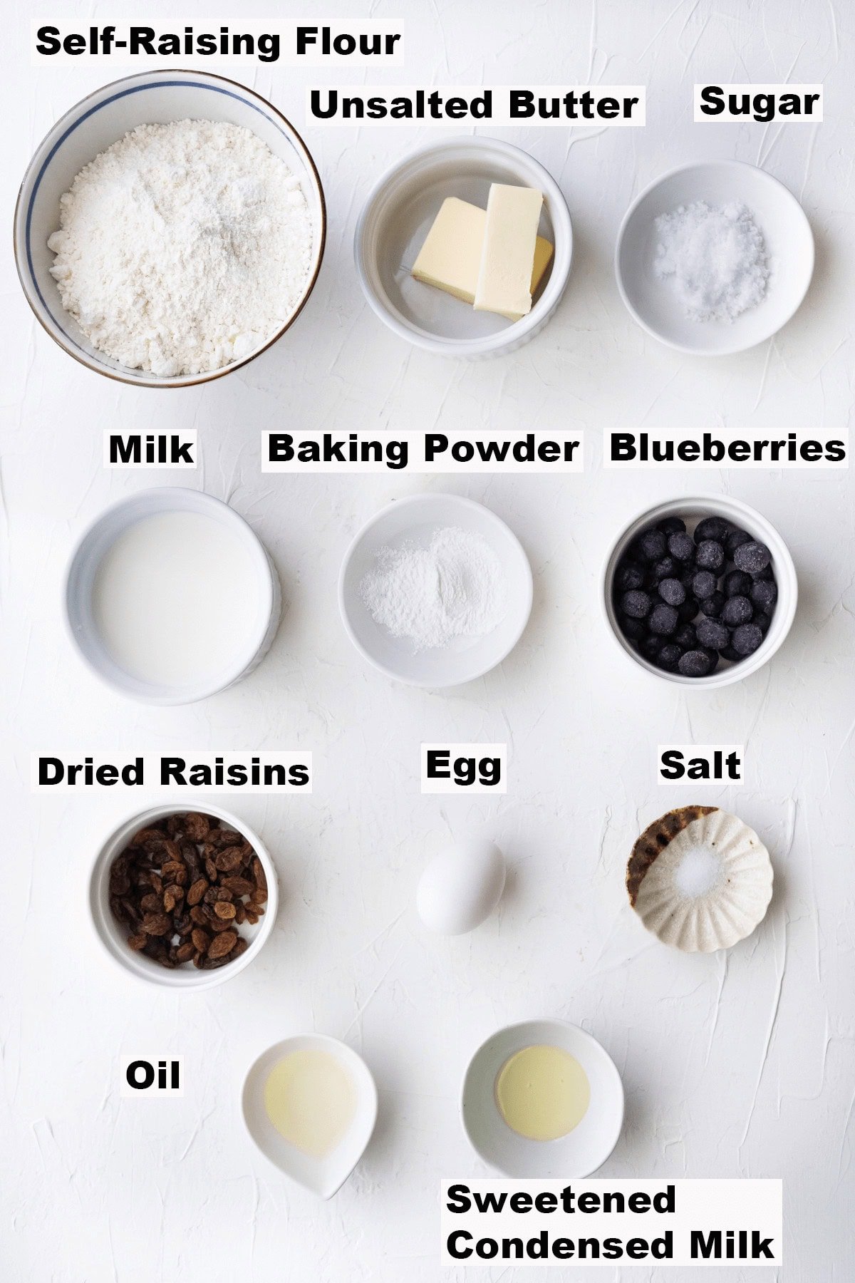 Ingredients for easy scones recipe. 