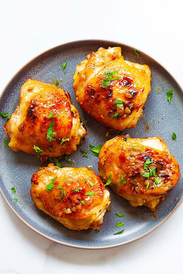 Oven baked chicken thighs is one of the best chicken thigh receipes.