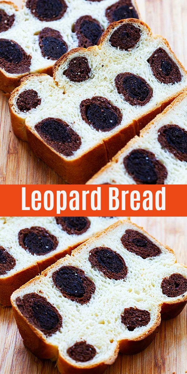 Leopard bread is one of the best bread recipes, with milk bread and chocolate loaded leopard prints inside the bread. Learn how to make it from scratch!