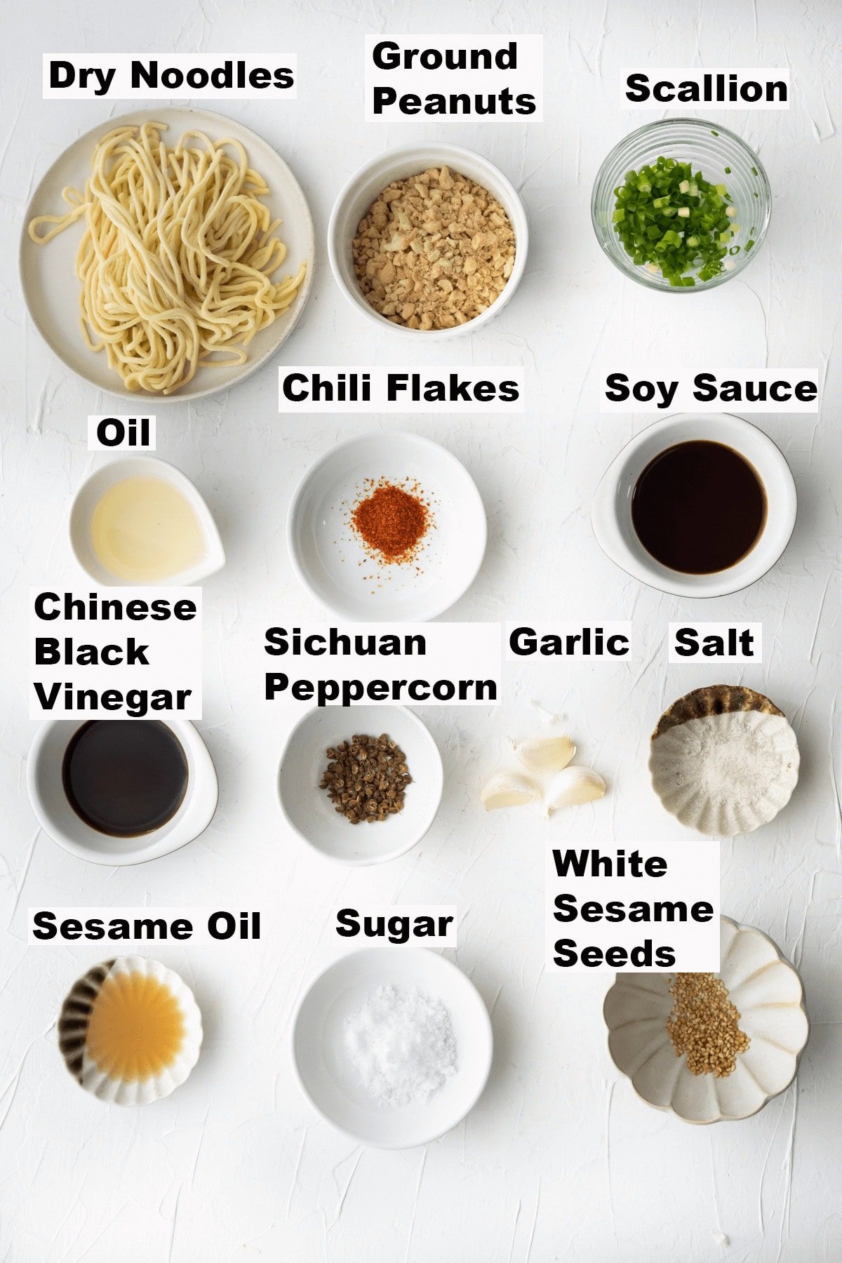 Ingredients for Sichuan cold noodles. 
