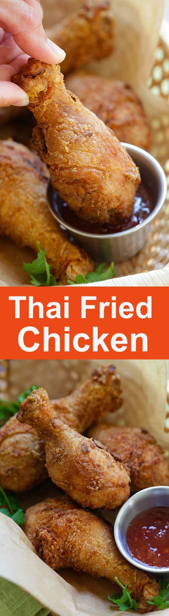 Thai Fried Chicken - the BEST fried chicken recipe ever, marinated with cilantro, garlic and Asian seasonings. Crispy, moist and so good | rasamalaysia.com