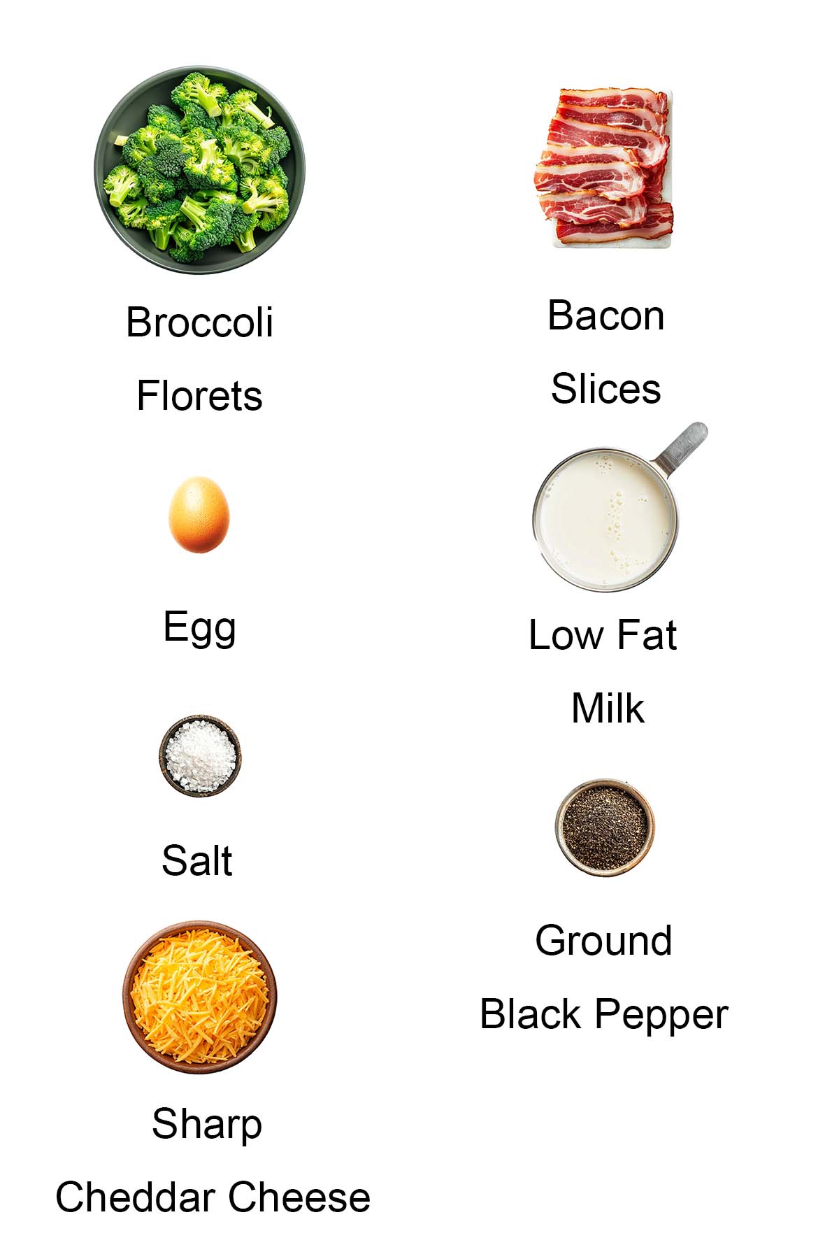 Ingredients for bacon broccoli egg bites. 