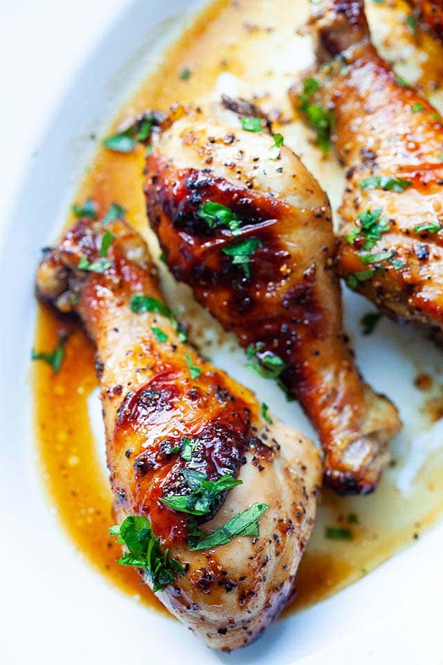 Oven baked chicken legs with bbq flavors.