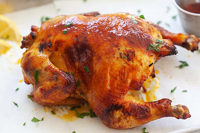 Perfectly roasted and baked cornish game hen.