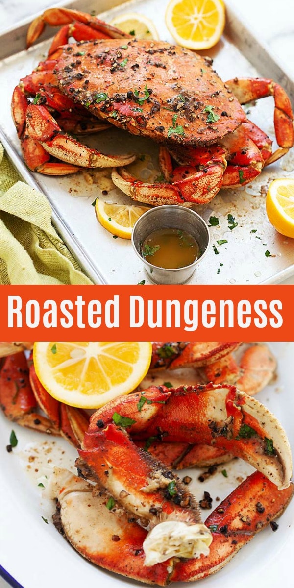 Dungeness Crab - learn all about Dungeness crab, its season, price, recipes, how to eat the crab and a delicious roasted Dungeness crab recipe with butter and black pepper.