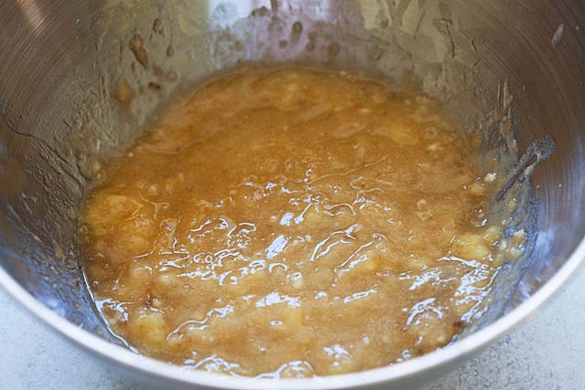 Mashed bananas for banana bread.