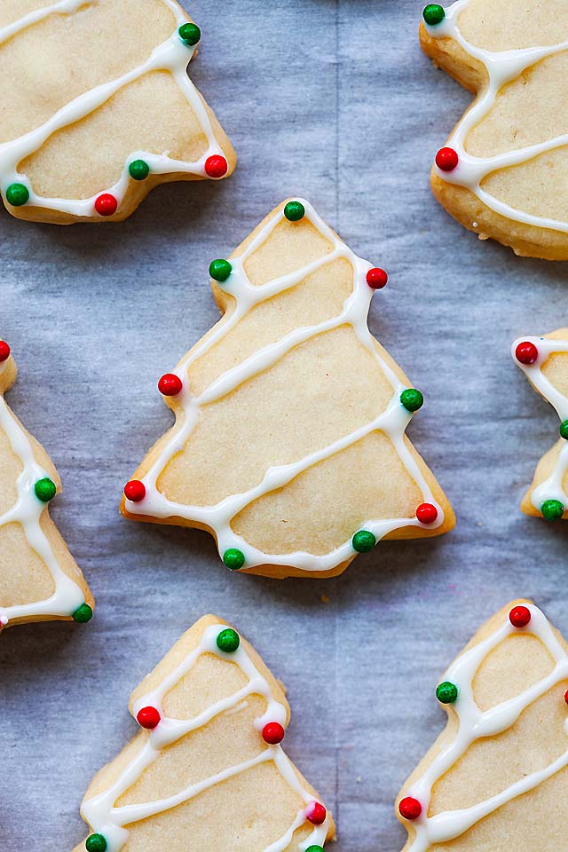 Sugar cookies on a cookie sheet.