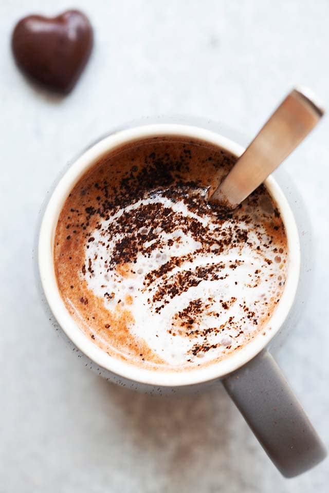 Homemade hot chocolate recipe with whole milk, chocolate, sugar and water so there is no need for hot chocolate run to Starbucks.