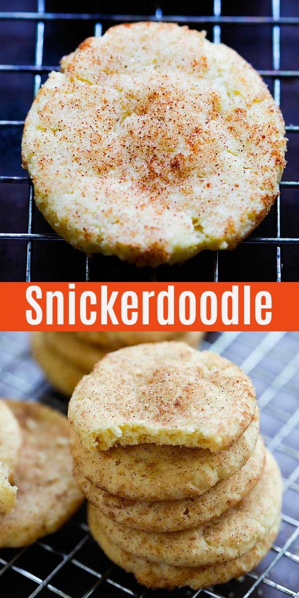 The best Snickeroodle recipe with butter, sugar and flour. These Snickerdoodle cookies are rolled in cinnamon sugar, chewy, tasty, and easy to make for festive holidays!