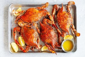Blue crabs cooked.
