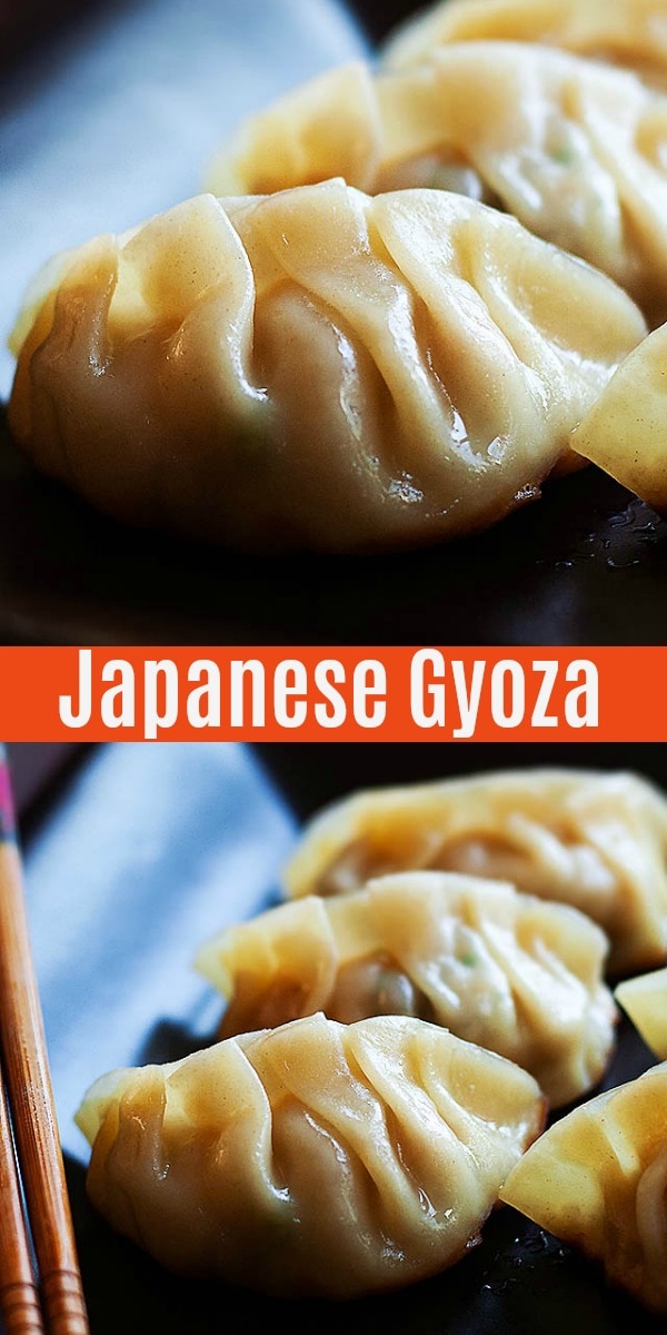Gyoza are Japanese dumplings filled with moist and juicy ground pork and vegetables, steamed and pan-fried to crispy golden brown on the bottom.