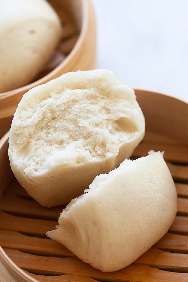 Plain steamed buns bao with no filling.
