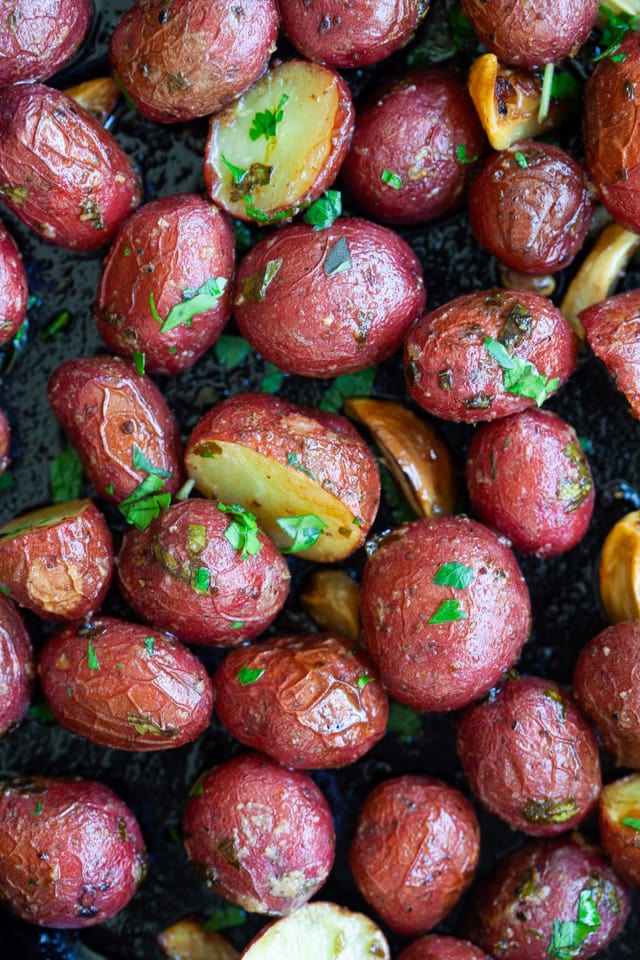 Oven roasted baby potatoes with baby red potatoes.