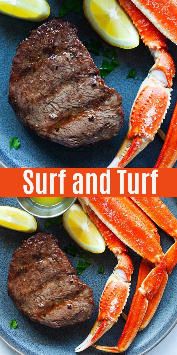 Restaurant quality surf and turf with grilled prime steak and crab legs. This is one of the easiest and best surf and turf recipes you can make at home. It's perfect for special occasions or weekend indulgence! 
