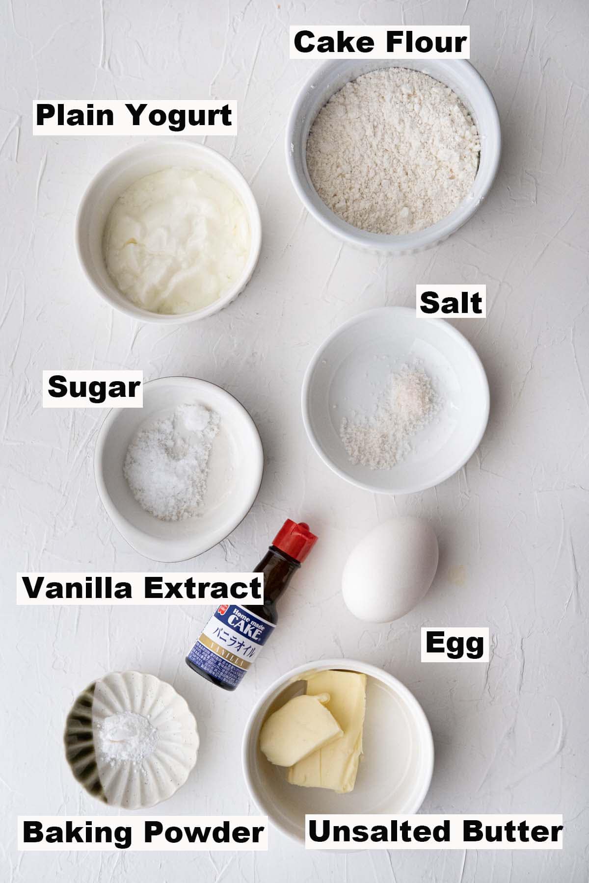 Ingredients for plain butter cake recipe.