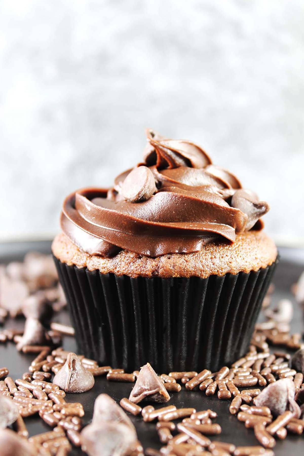 Chocolate chip cupcakes recipe with French ganache.