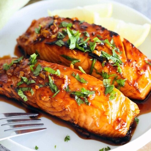 Honey Sriracha Salmon - Honey Glazed Salmon - Rasa Malaysia