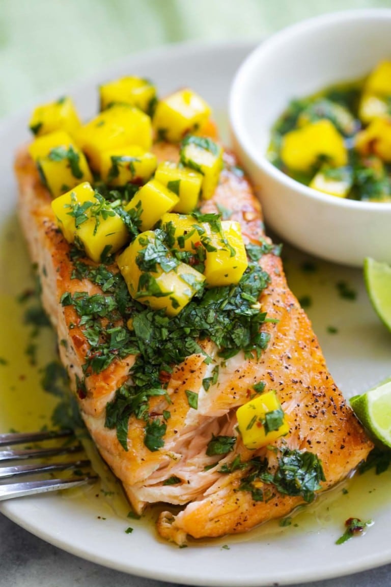 Chimichurri Salmon with Mango - Rasa Malaysia