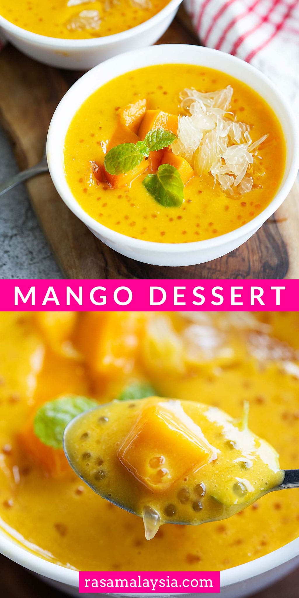 This mango recipe is perfect for hot summer days. It's cold, refreshing and absolutely delicious, bursting with fresh mangoes, pomelo and slippery tapioca pearls! | rasamalaysia.com