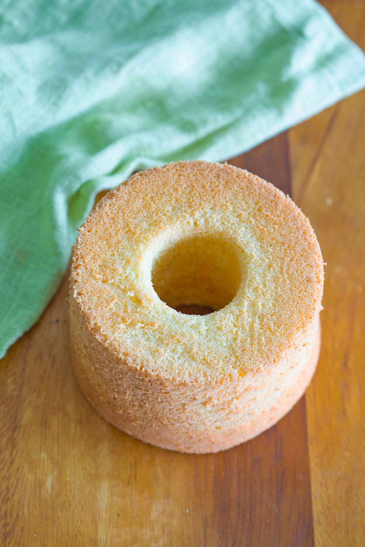 Orange chiffon cake made with orange, eggs & flour. 