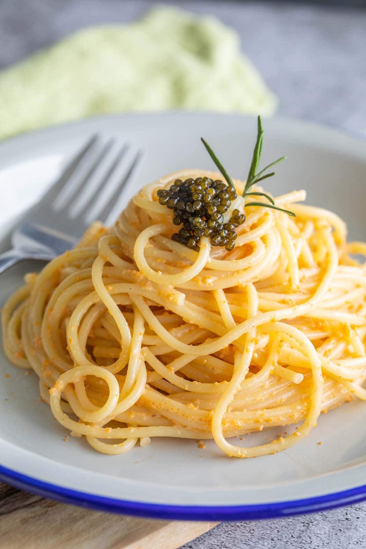 Uni spaghetti served with fresh Japanese sea urchins.
