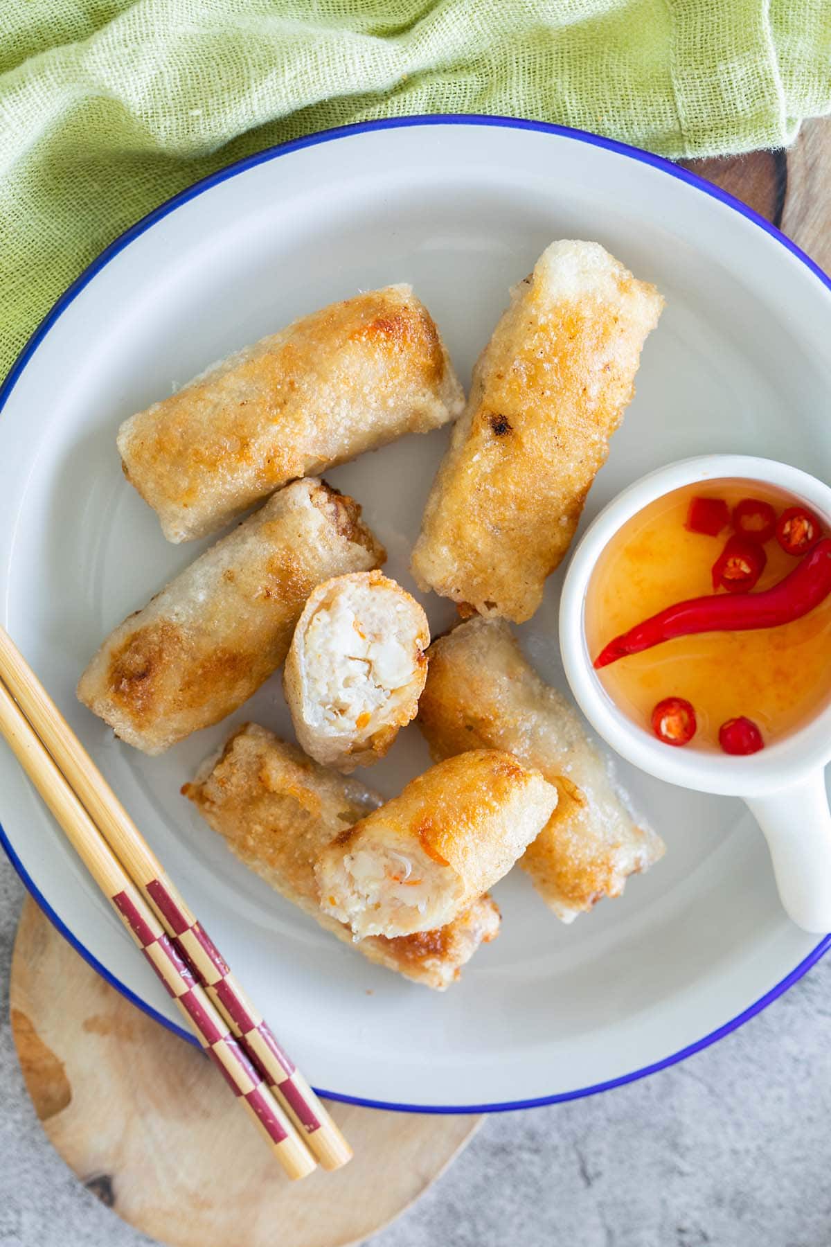 Crispy fried Vietnamese rolls with ground pork filling and served with a dipping sauce.