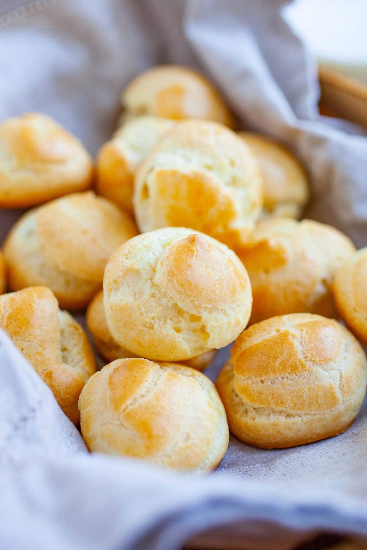 Choux pastry recipe with ingredients of butter, water, salt, flour and eggs.