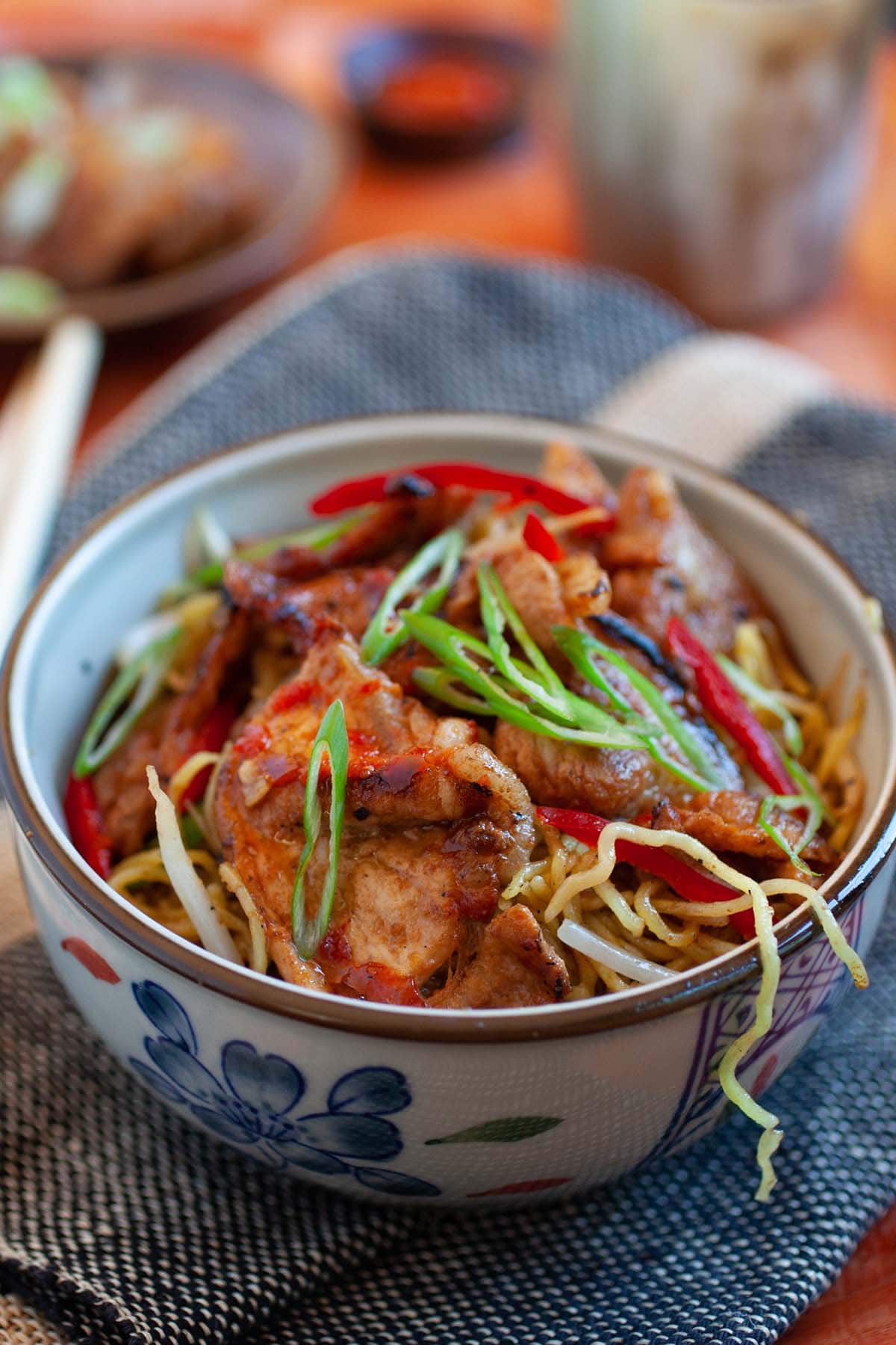Easy Chinese sweet and sour stir fry pork noodles.
