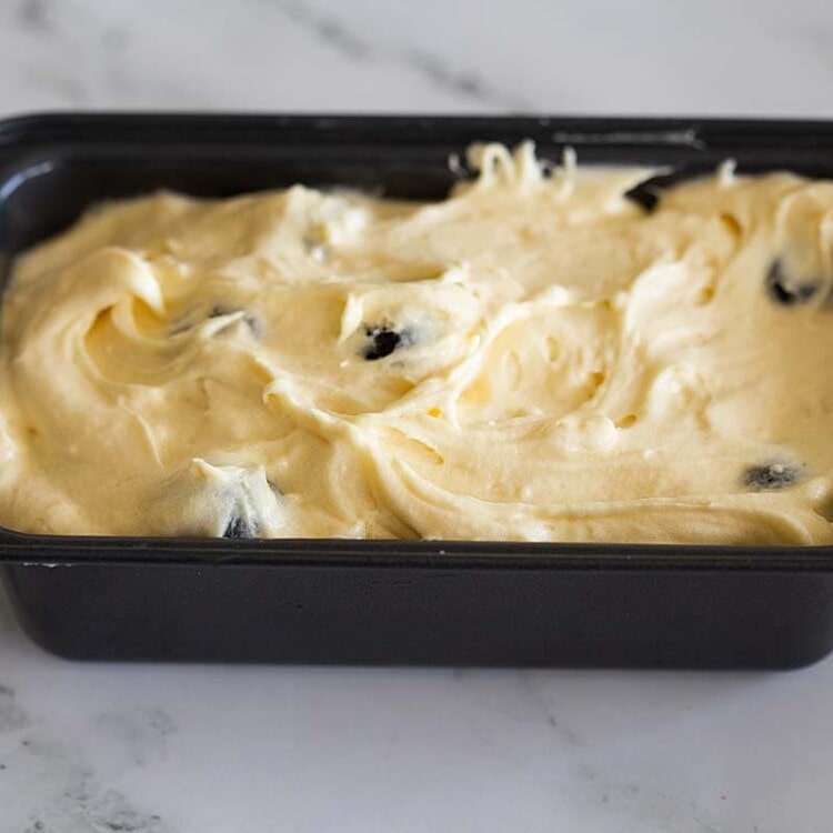 Blueberry pound cake batter