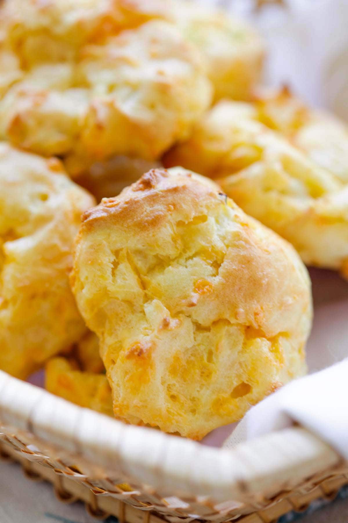 Easy homemade French choux pastry loaded with cheddar cheese and chopped scallions.