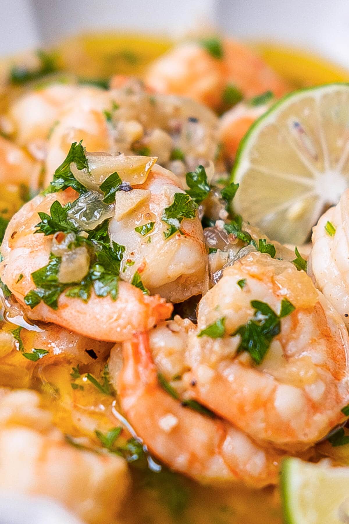 Perfectly cooked shrimps enveloped in a flavorful garlic and white wine sauce.